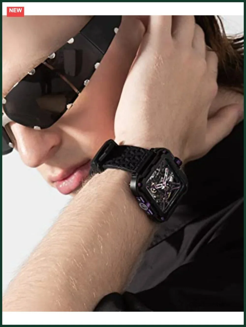 Automatic Skeleton Watch Men Women 48mm Sapphire Crystal Silicone Strap